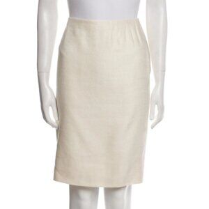 Talbots Off White Linen Pencil Skirt Sz 8 Lined Career Knee Length side slits